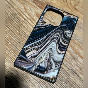 Square Case for iPhone 14 Pro Black Onyx Gold Geode Marble Design